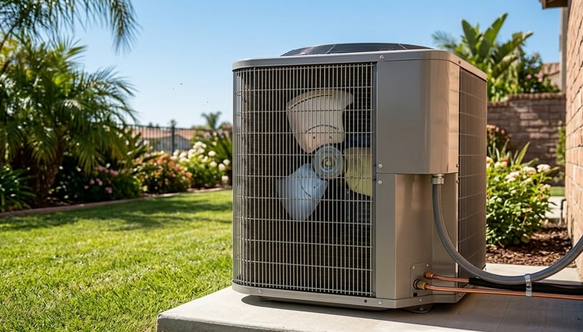 Outdoor AC unit with proper clearance to avoid overheating and the need for AC repair near me.
